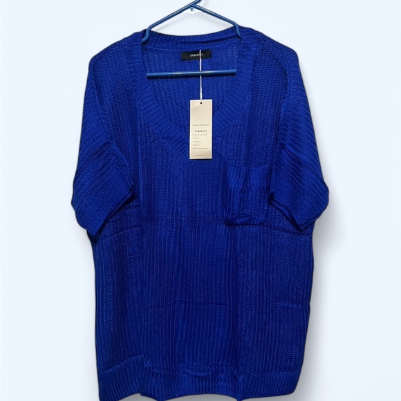 NWT Women's Blue Sweater 2XL Crochet short sleeves V Neck - Picture 3 of 12